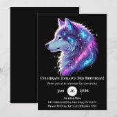 Invitation d'anniversaire Loup Galactic Glow (Devant / Derrière)