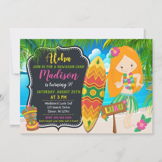 Invitation d'anniversaire Luau Aloha Invites (Devant)
