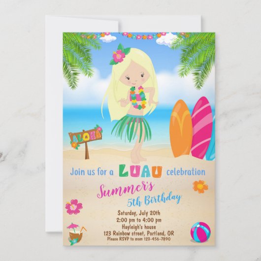 Invitation d'anniversaire Luau Hawaii invitation f (Devant)