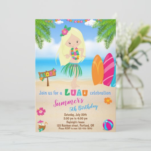 Invitation d'anniversaire Luau Hawaii invitation f (Debout devant)
