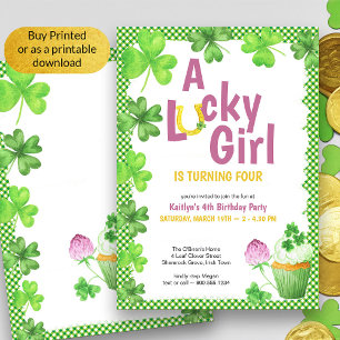 Invitation d'anniversaire Lucky Girl Shamrock et M