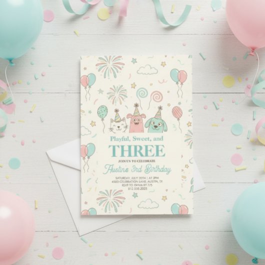 Invitation d'anniversaire ludique et douce pour tr