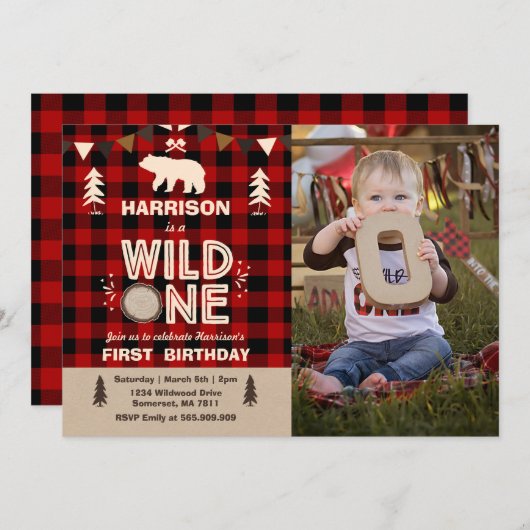 Invitation d'anniversaire Lumberjack Wild One (Devant / Derrière)