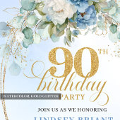 Invitation d'anniversaire Luxe Boho Bleu Pivoines