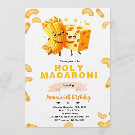 Invitation d'anniversaire Mac and Cheese (Devant)