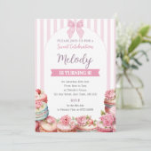 Invitation d'anniversaire Macaron Stripe Sweet Cel (Debout devant)