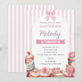 Invitation d'anniversaire Macaron Stripe Sweet Cel (Devant / Derrière)
