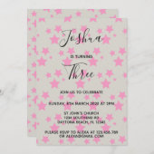 Invitation d'anniversaire Magic Star Grey Pink (Devant / Derrière)