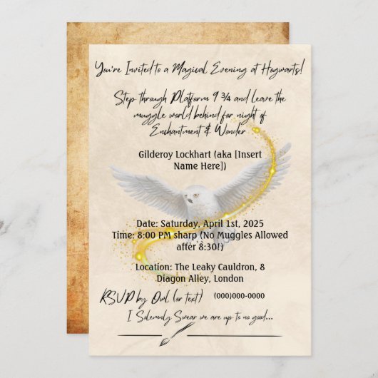 Invitation d'anniversaire magique Harry Potter - P (Devant / Derrière)