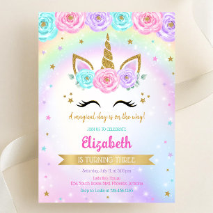 Invitation d'anniversaire magique licorne arc-en-c