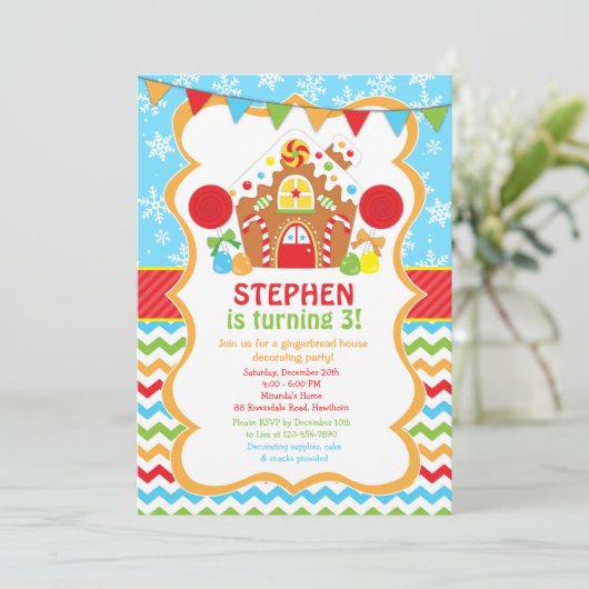 Invitation d'anniversaire Maison en pain d'épices (Debout devant)