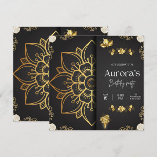 Invitation d'anniversaire Mandala Or Luxe & Fleurs