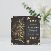 Invitation d'anniversaire Mandala Or Luxe & Fleurs (Debout devant)