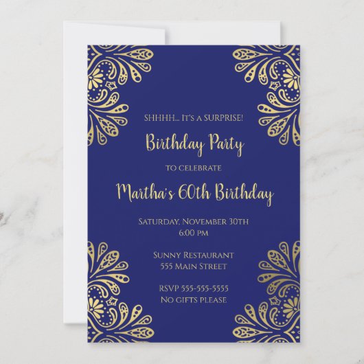 Invitation d'anniversaire Marine or bleu n'importe (Devant)