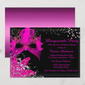 Invitation d'anniversaire Mascarade Pink Sparkle (Devant / Derrière)