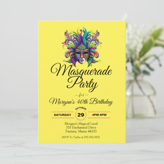Invitation d'anniversaire Masquerade masque (Debout devant)
