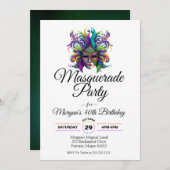 Invitation d'anniversaire Masquerade masque (Devant / Derrière)