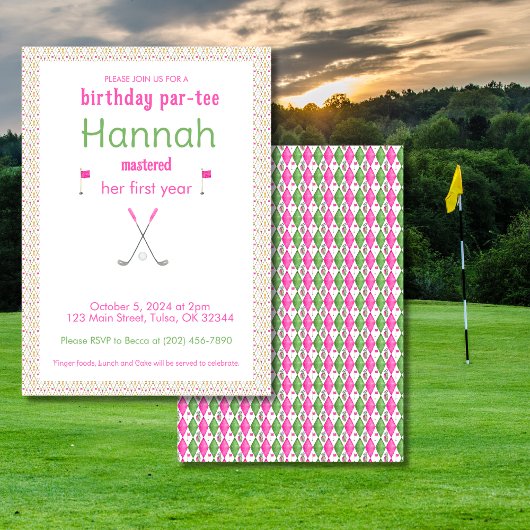 Invitation d'anniversaire Masters Party Green Pink
