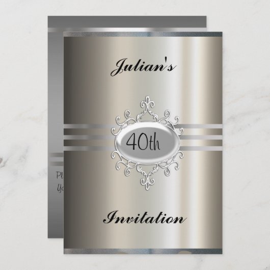 Invitation d'anniversaire métallique élégant (Devant / Derrière)