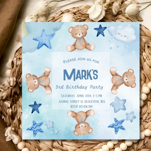 Invitation d'anniversaire mignonne avec des ours e