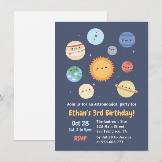 Invitation d'anniversaire mignonne avec le soleil (Devant / Derrière)