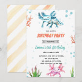 Invitation d'anniversaire mignonne d'axolotl (Devant / Derrière)
