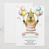 Invitation d'anniversaire mignonne de capybara (Devant / Derrière)