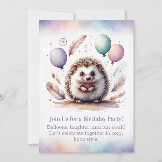 Invitation d'anniversaire mignonne de hérisson – B (Devant)