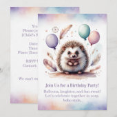 Invitation d'anniversaire mignonne de hérisson – B (Devant / Derrière)