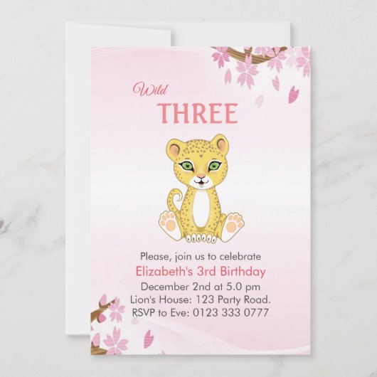 Invitation d'anniversaire mignonne et sauvage troi (Devant)