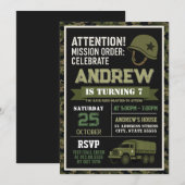 Invitation d'anniversaire militaire camouflage mod (Devant / Derrière)