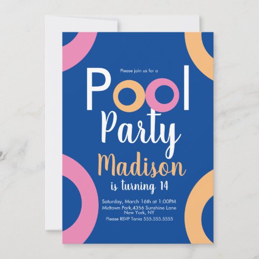 Invitation d'anniversaire Minimal Pool Party (Devant)