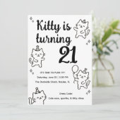 Invitation d'anniversaire minimale doodle de chat (Debout devant)