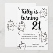 Invitation d'anniversaire minimale doodle de chat (Devant / Derrière)