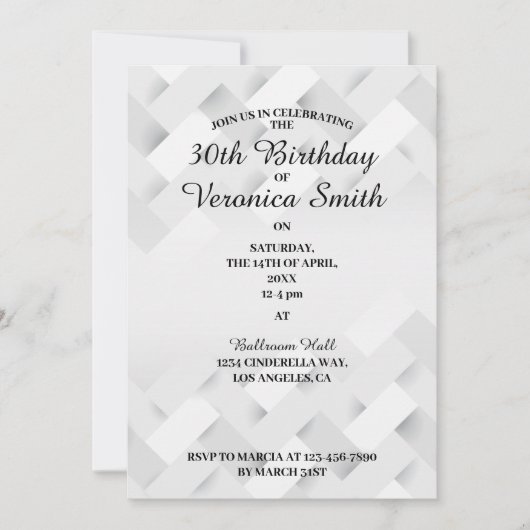 Invitation d'anniversaire minimale en noir et blan (Devant)
