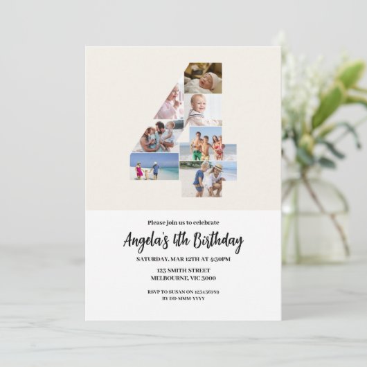 Invitation d'anniversaire minimaliste 4 ans - Numé (Debout devant)