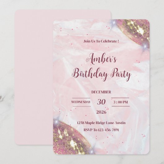 Invitation d'anniversaire Minimaliste avec Étincel (Devant / Derrière)