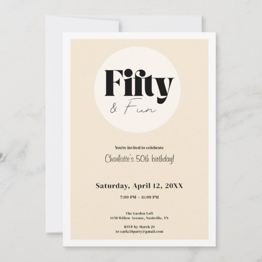 Invitation d'anniversaire minimaliste beige 50 ans (Devant)