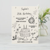 Invitation d'anniversaire minimaliste beige et noi (Debout devant)