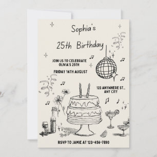 Invitation d'anniversaire minimaliste beige et noi