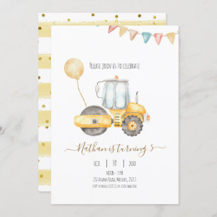 Invitation d'anniversaire minimaliste du tracteur