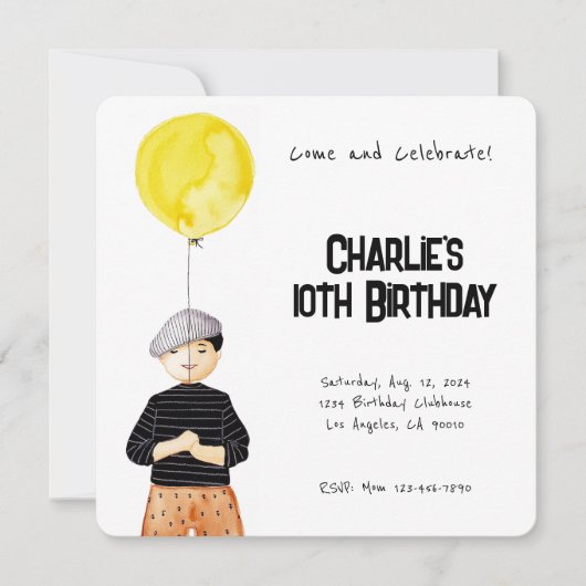 INVITATION D'ANNIVERSAIRE MINIMALISTE EN COULEUR D (Devant)
