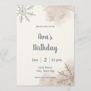 Invitation d'anniversaire minimaliste neutre d'hiv