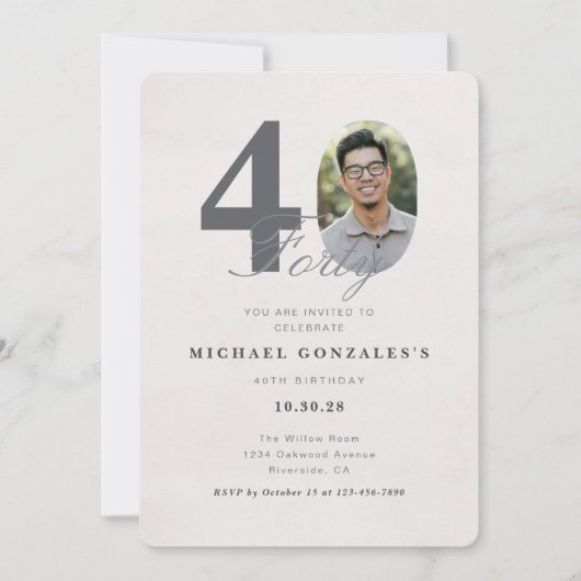 Invitation d'anniversaire minimaliste pour 40 ans (Devant)