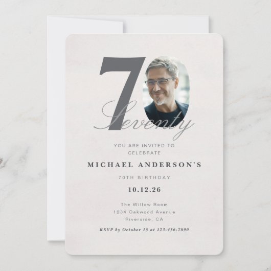 Invitation d'anniversaire minimaliste pour 70 ans (Devant)