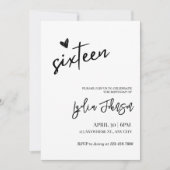 Invitation d'anniversaire Minimaliste Sweet Sixtee (Devant)