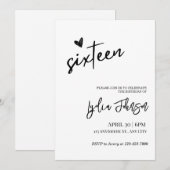 Invitation d'anniversaire Minimaliste Sweet Sixtee (Devant / Derrière)
