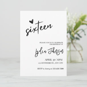 Invitation d'anniversaire Minimaliste Sweet Sixtee