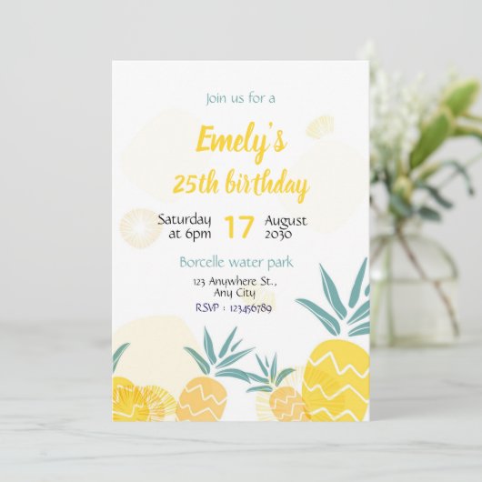 Invitation d'anniversaire modèle de banane au anan (Debout devant)