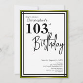 Invitation d'anniversaire moderne 103 ans noir or (Devant)